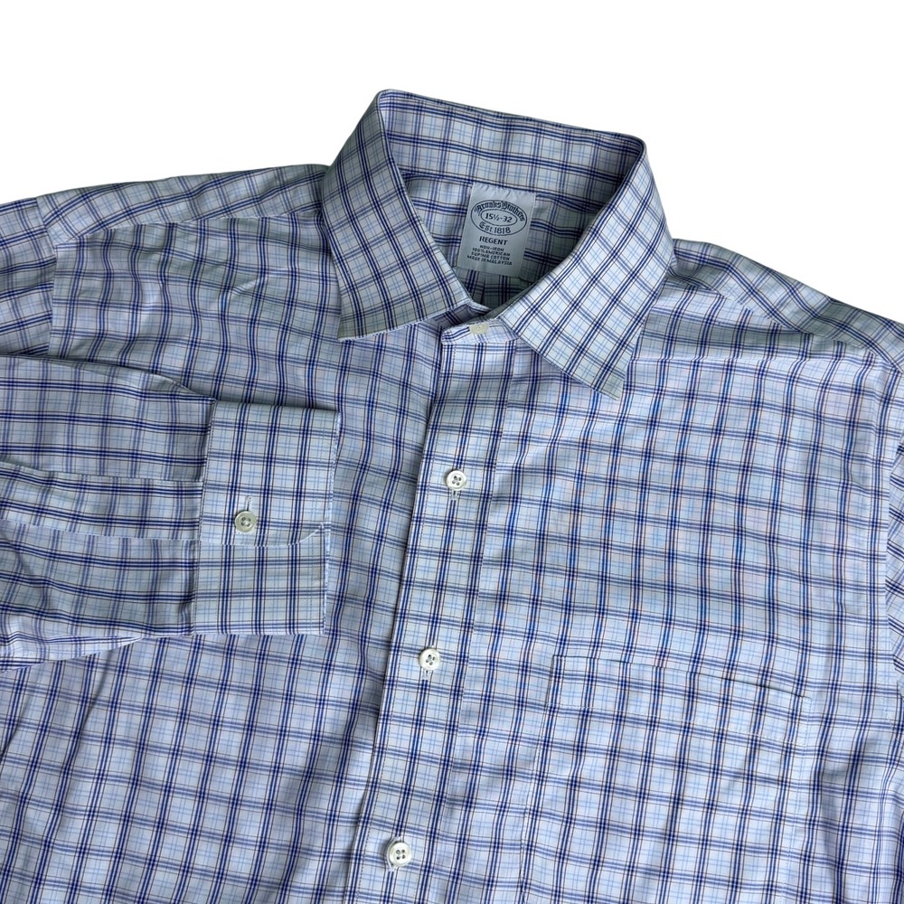 Brooks Brothers Mens 15.5-32 Dress Shirt Blue Regent Fit Non-Iron Supima Cotton